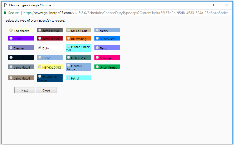Select Event Type