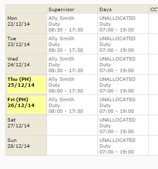 Public Holidays Display in Schedule