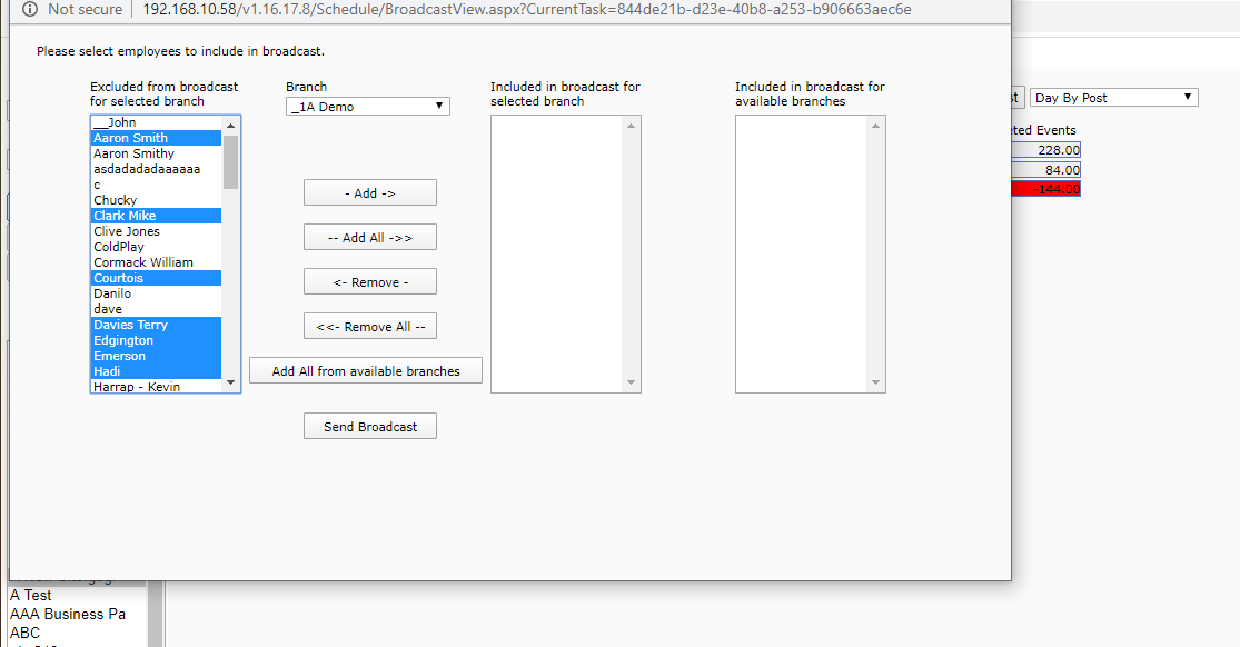 9 - All or selected employees can be highlighted and then clicking the Add button will complete the selection.