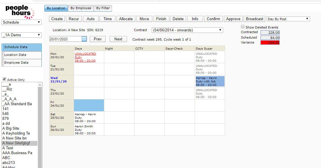 2 - Select a blank cell within schedule view and click create