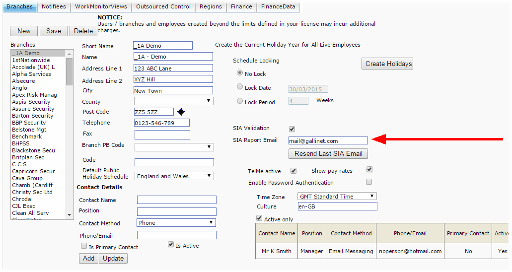 SIA Branch Controls