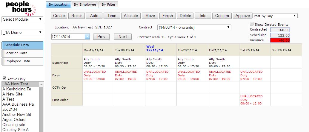Week across schedule view