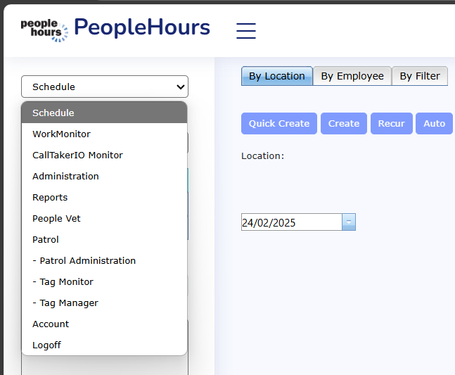Drop down menu