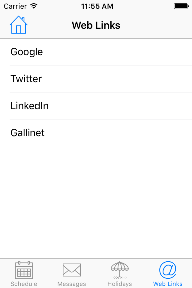 TelMe Web Links view from within the IOS app