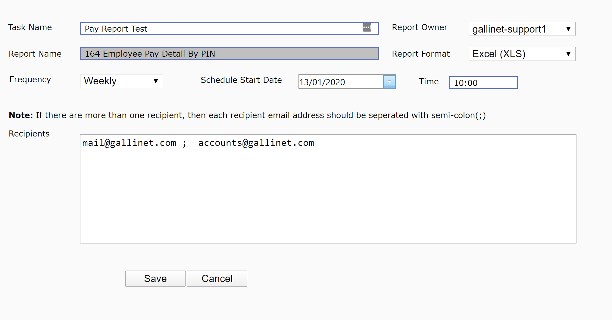 Schedule report settings