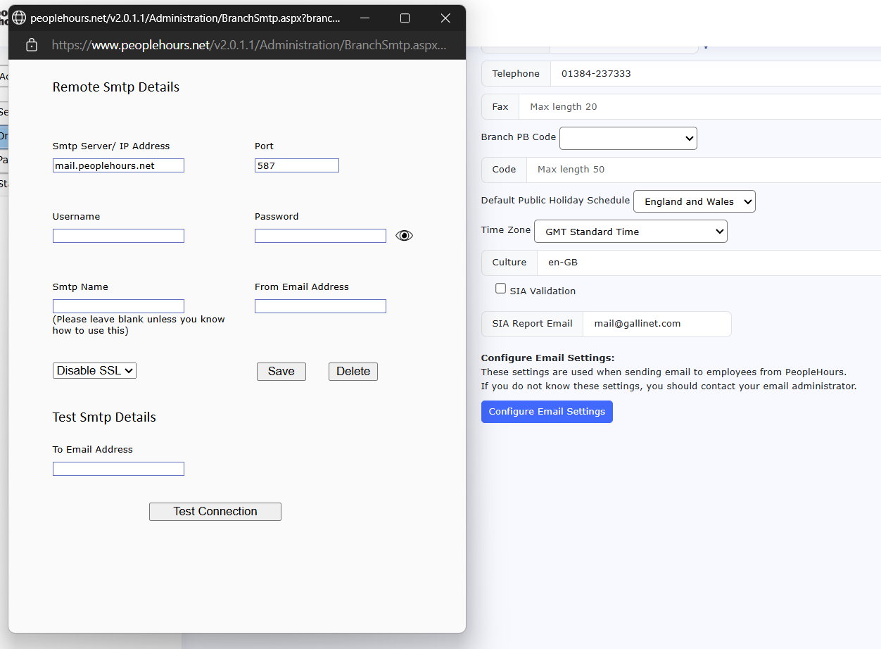 SMTP Email Settings