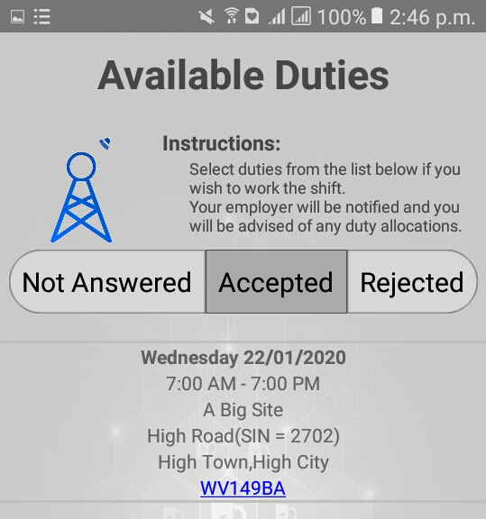 Available Duties Accepted