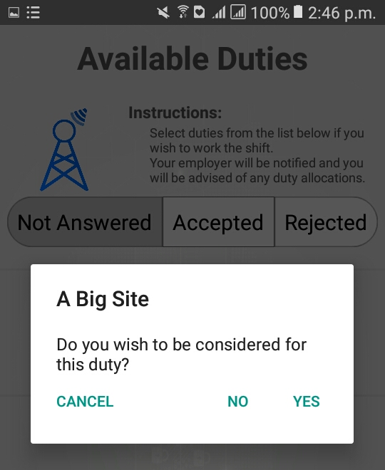 Available Duties Pop Up
