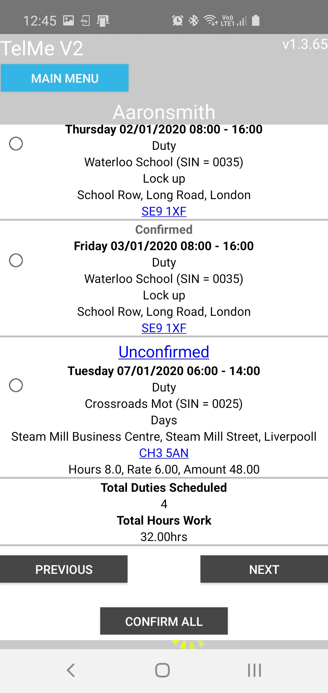 Confirmed and Unconfirmed Duties